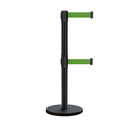 Retractable Belt Dbl Roller Stanchion, 2.5ft Black Post  11ft. Greens